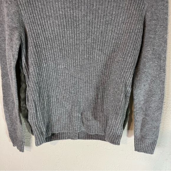 THE Kooples Faux Fur Front Wool Cashmere Blend Ribbed Zip Up in Grey - Picture 8 of 11